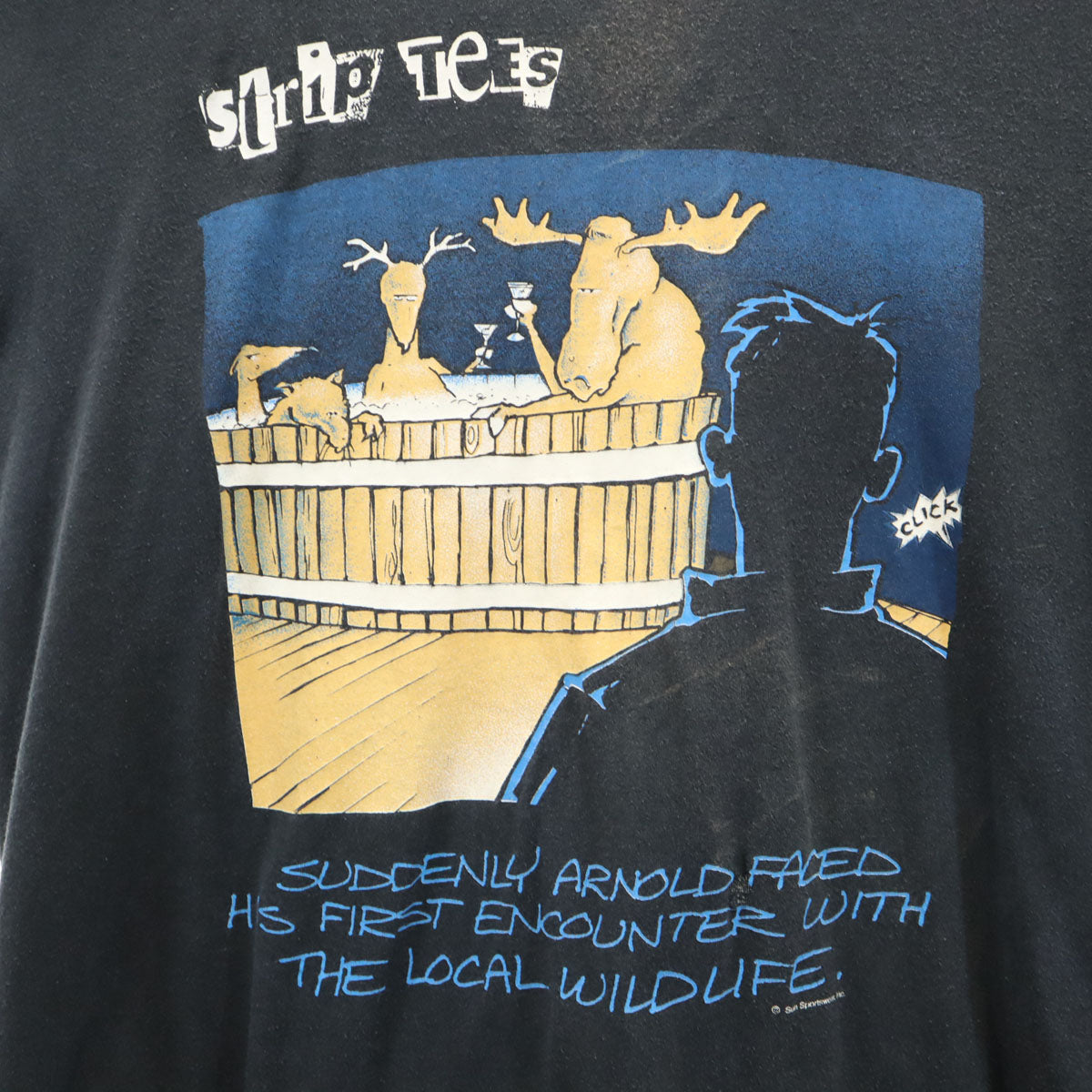 SUN SPORTSWEAR サン スポーツウェア 90s USA製 オールド STRIP TEES 半袖 Tシャツ L ブラック アニマル メンズ