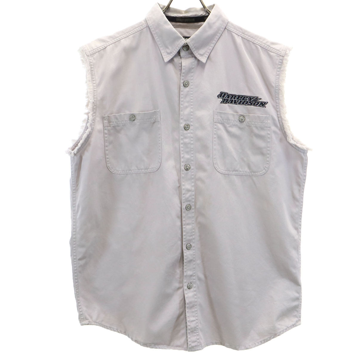 HARLEY DAVIDSON ハーレーダビッドソン バックロゴ刺繍 ベスト L グレー 隠しボタンダウン メンズ