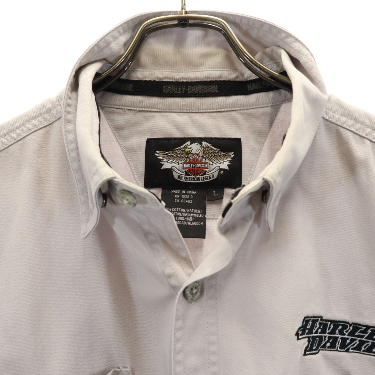 HARLEY DAVIDSON ハーレーダビッドソン バックロゴ刺繍 ベスト L グレー 隠しボタンダウン メンズ