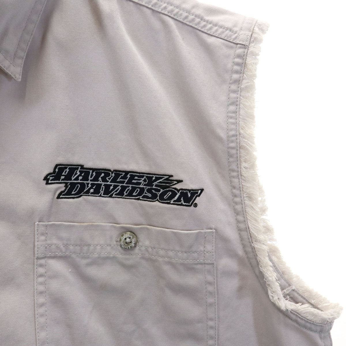 HARLEY DAVIDSON ハーレーダビッドソン バックロゴ刺繍 ベスト L グレー 隠しボタンダウン メンズ