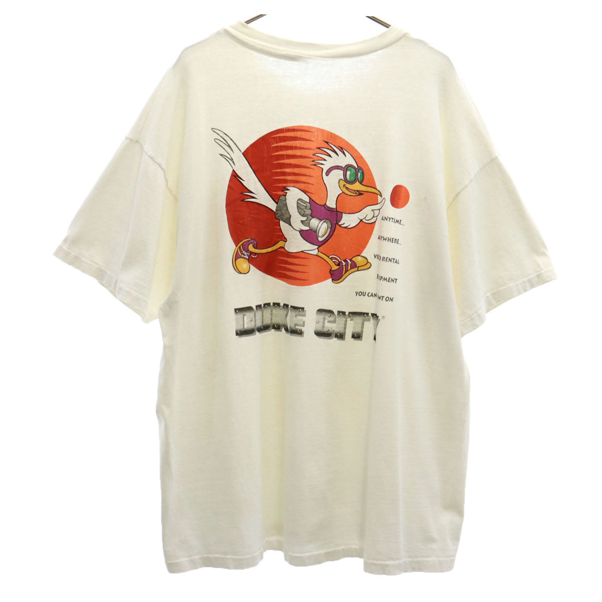 90s オールド バック ダックプリント 半袖 Tシャツ オフホワイト ポケT シングルステッチ メンズ