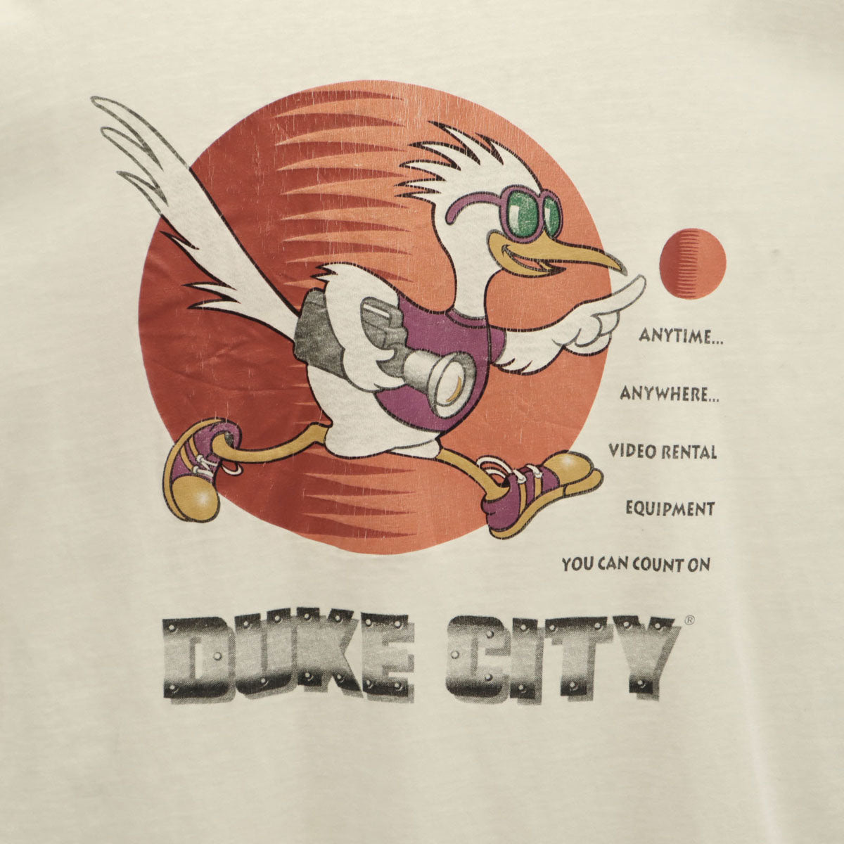 90s オールド バック ダックプリント 半袖 Tシャツ オフホワイト ポケT シングルステッチ メンズ