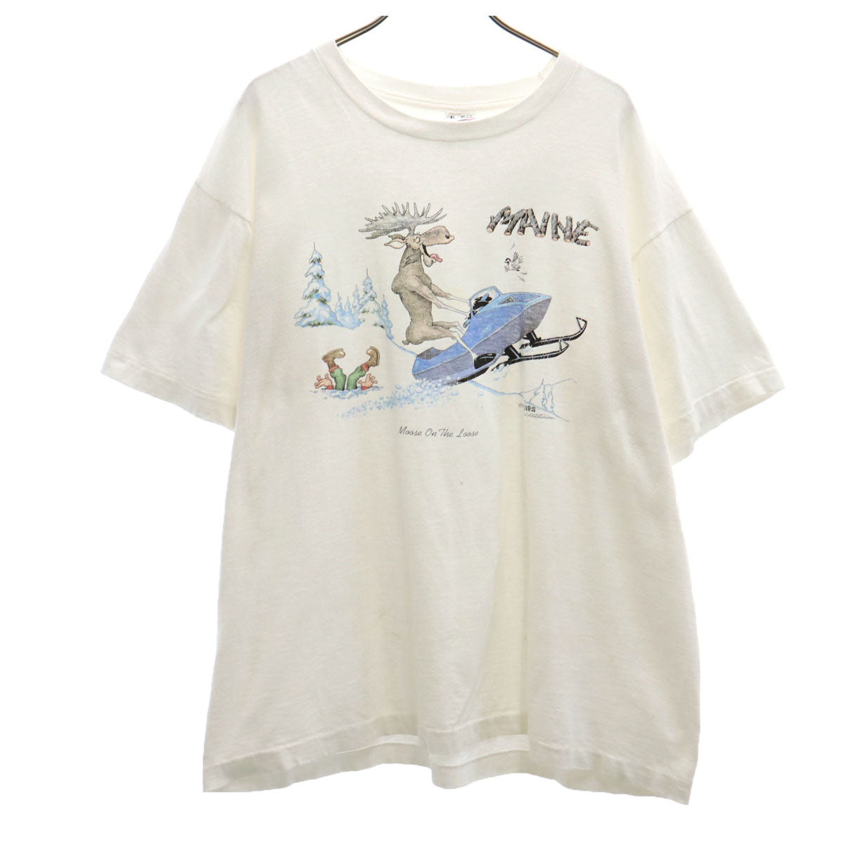 FRUIT OF THE LOOM フルーツオブザルーム 90s USA製 オールド トナカイ プリント 半袖 Tシャツ XL ホワイト シングルステッチ メンズ