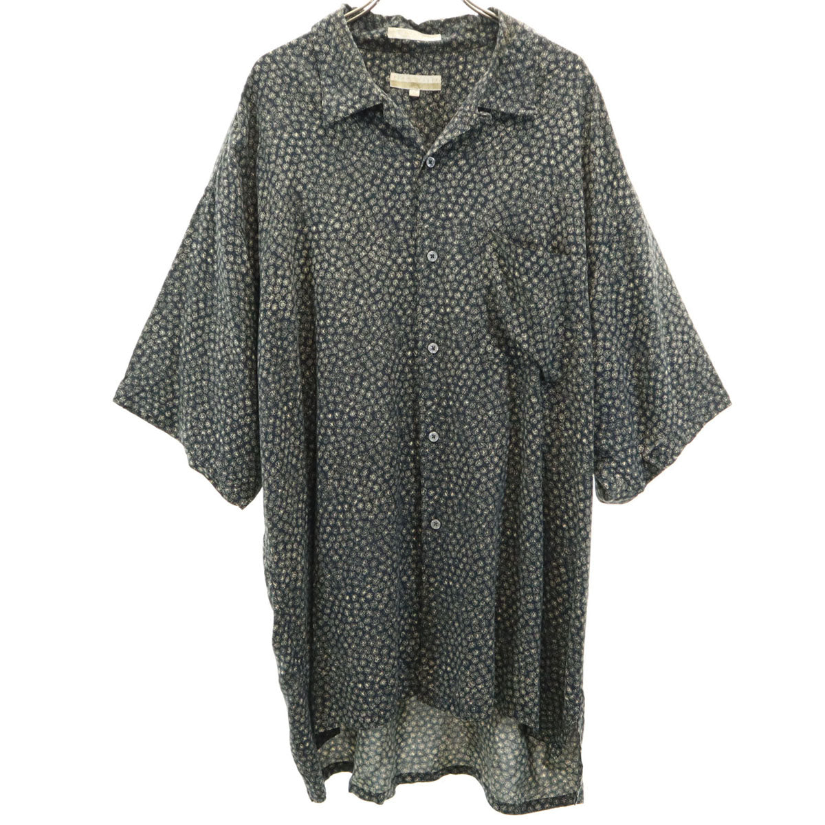 PERRY ELLIS ペリーエリス 総柄 半袖 オープンカラーシャツ XL 濃紺系 メンズ