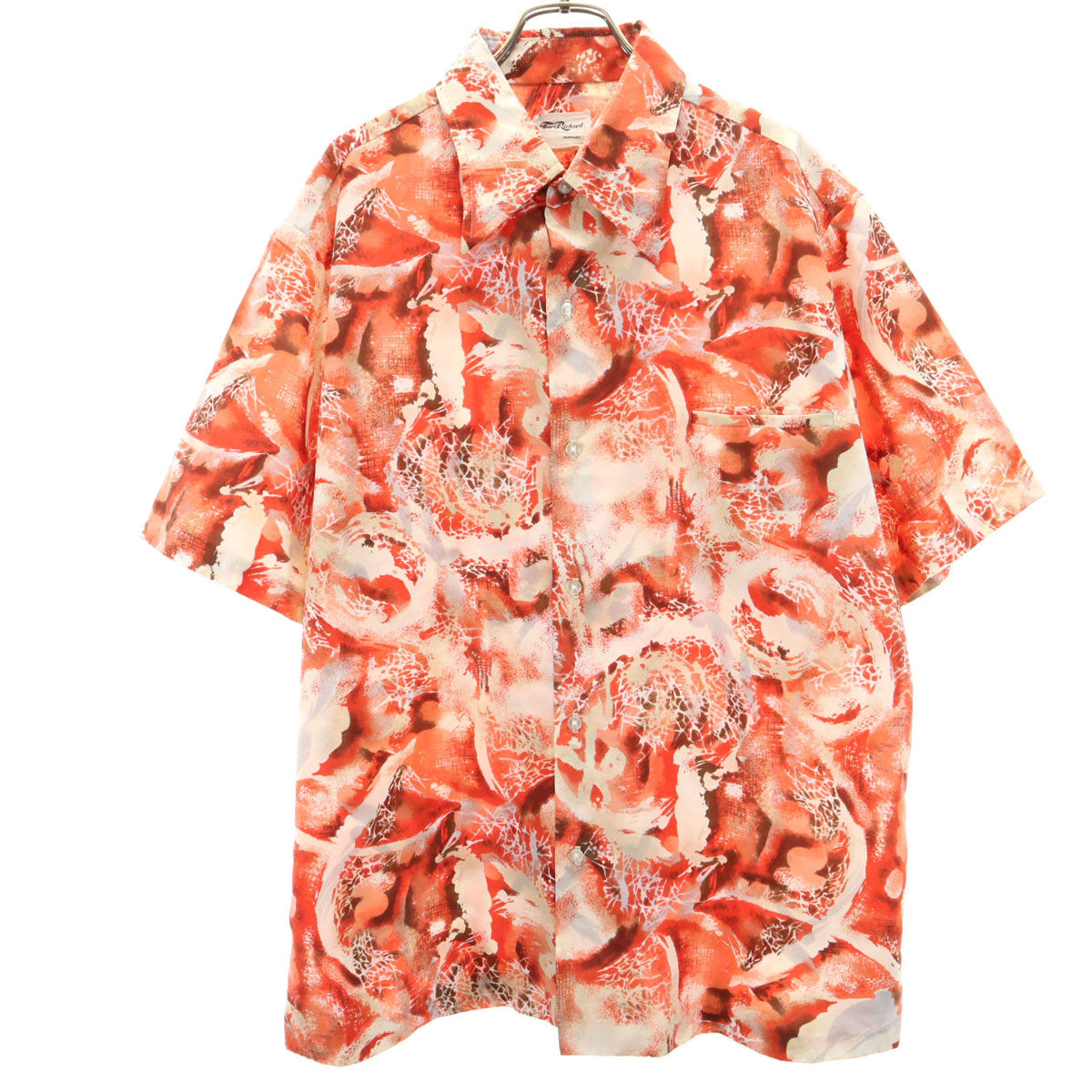 Tori Richard トリリチャード 80s USA製 ヴィンテージ 総柄 半袖 シャツ XL レッド メンズ