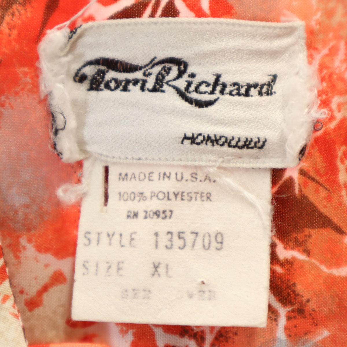 Tori Richard トリリチャード 80s USA製 ヴィンテージ 総柄 半袖 シャツ XL レッド メンズ