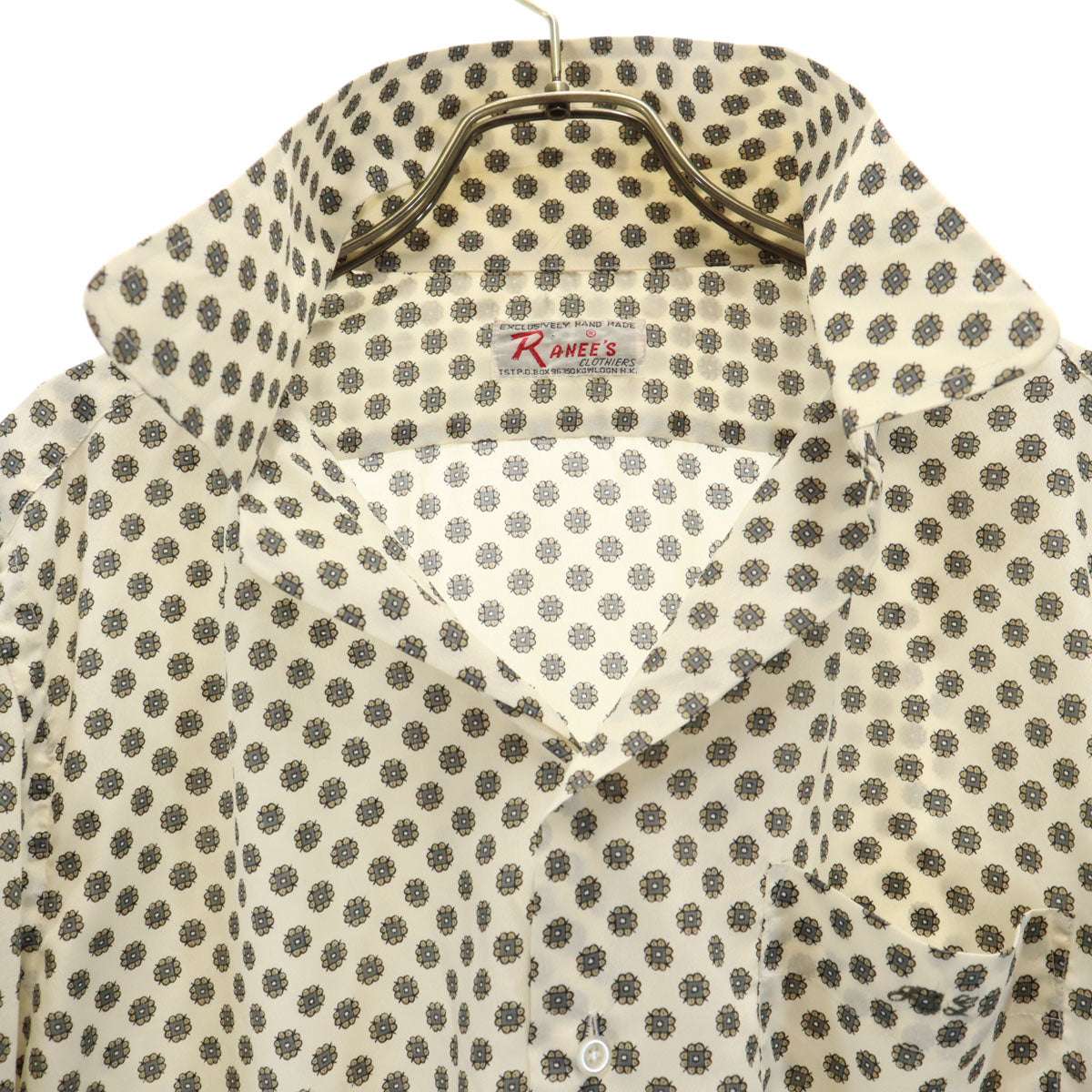 RANEE'S 50s 60s ヴィンテージ 総柄 半袖 オープンカラーシャツ アイボリー メンズ