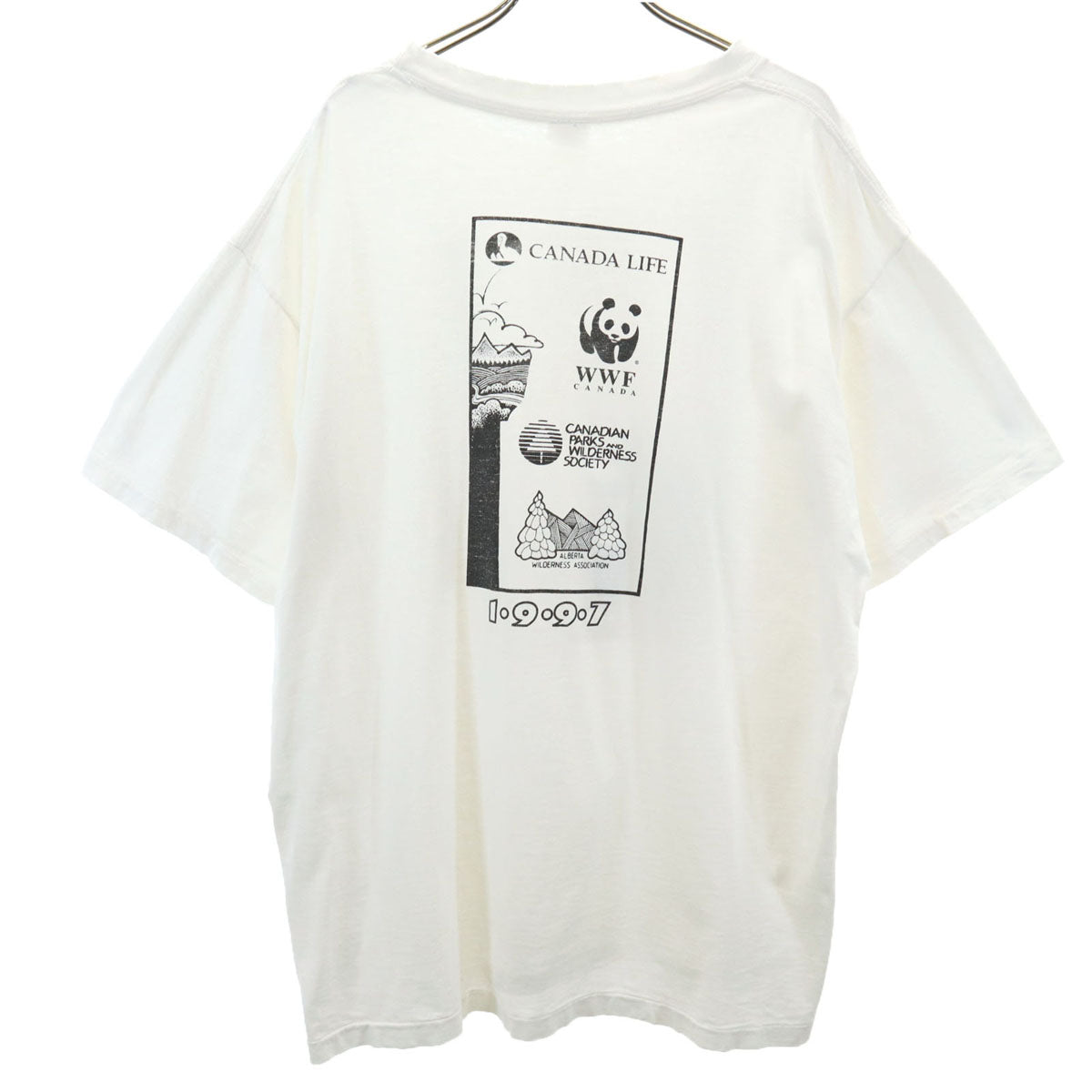 BOW VALLEY 90s カナダ製 オールド CANADA LIFE ベア 半袖 Tシャツ L ホワイト シングルステッチ アニマル くま メンズ