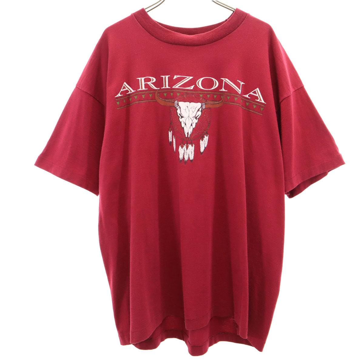 90s USA製 オールド ARIZONA ネイティブアメリカン バッファロースカル 半袖 Tシャツ XL ワインレッド シングルステッチ メンズ