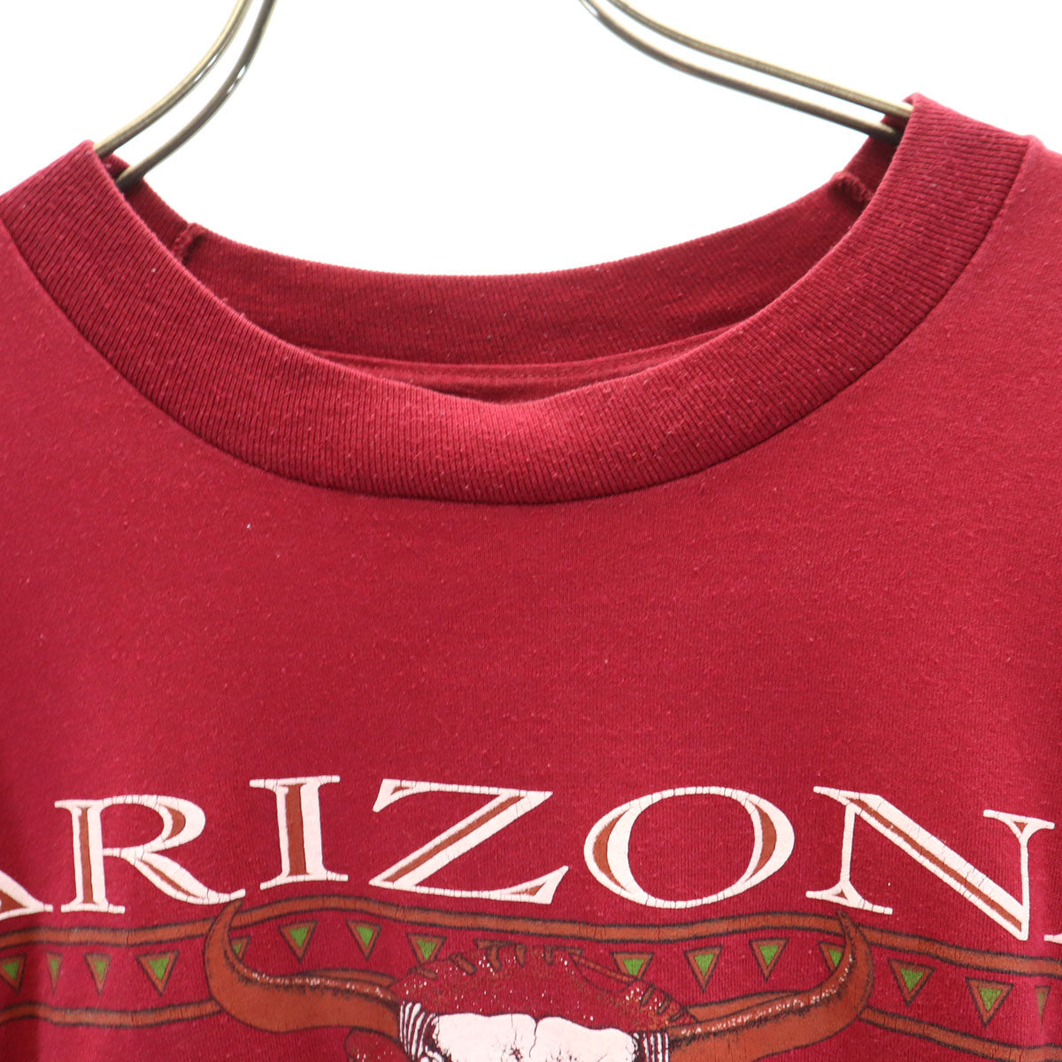 90s USA製 オールド ARIZONA ネイティブアメリカン バッファロースカル 半袖 Tシャツ XL ワインレッド シングルステッチ メンズ