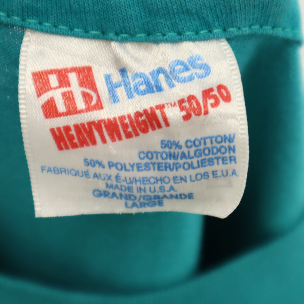 Hanes ヘインズ 90s USA製 オールド 半袖 Tシャツ L ブルー系 ヘビーウェイト シングルステッチ メンズ