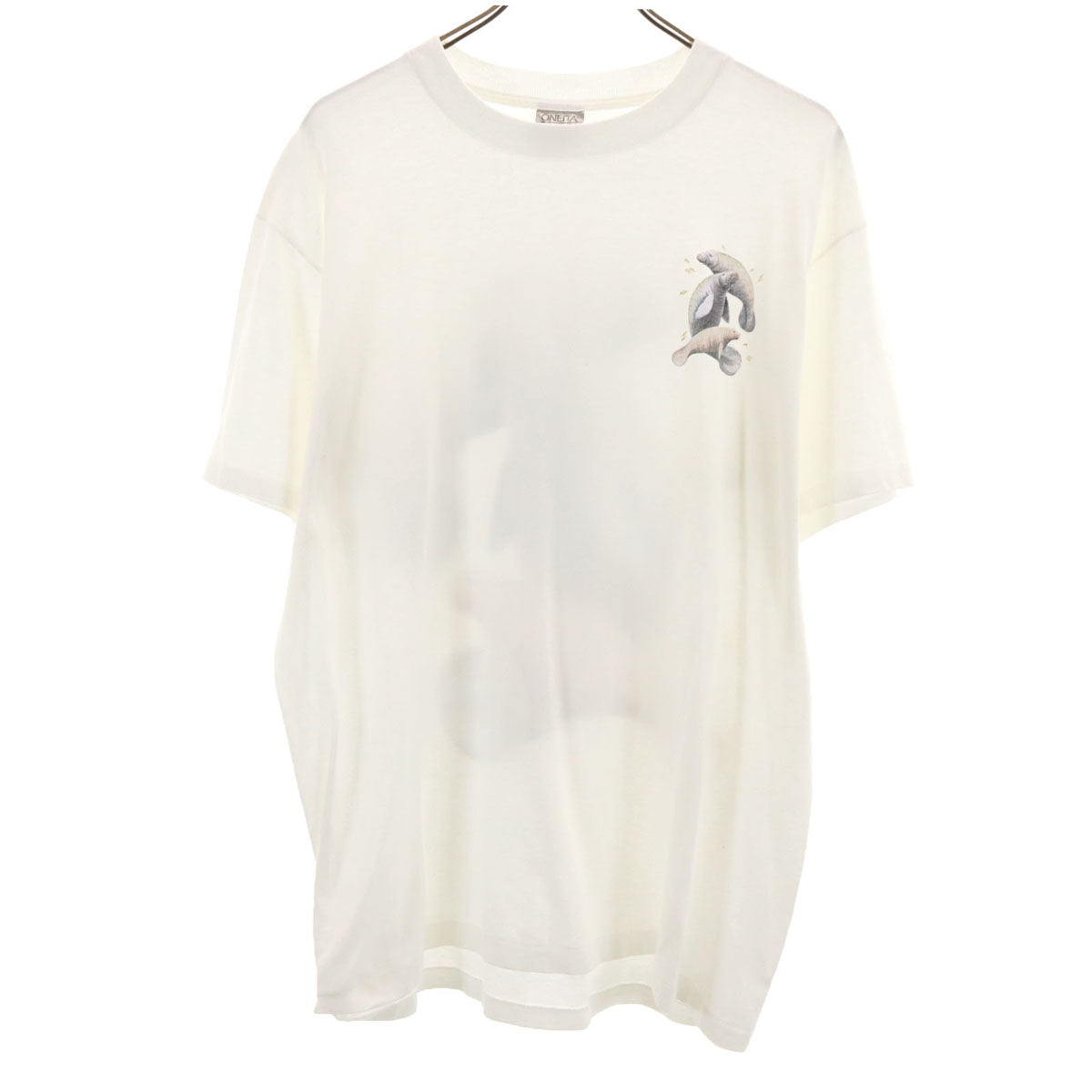 ONEITA オニータ 90s オールド バック マナティプリント 半袖 Tシャツ L ホワイト シングルステッチ メンズ
