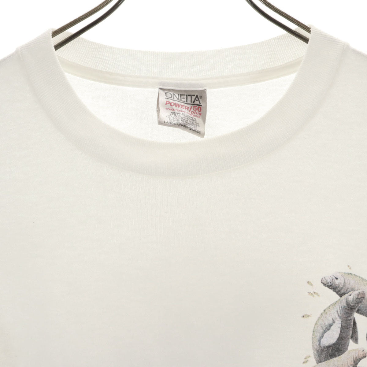 ONEITA オニータ 90s オールド バック マナティプリント 半袖 Tシャツ L ホワイト シングルステッチ メンズ