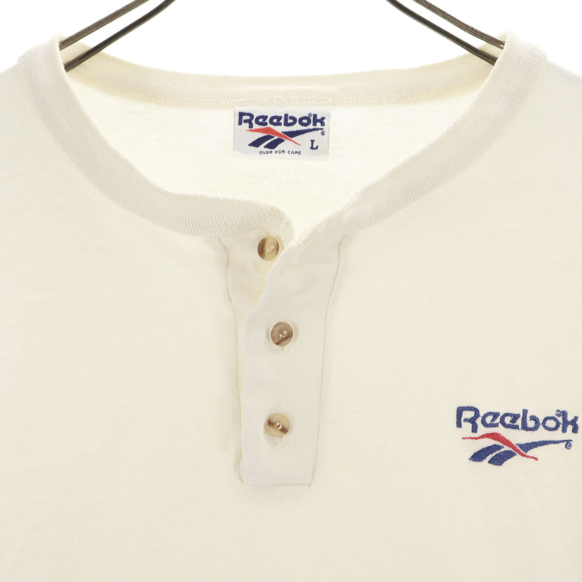 Reebok リーボック 90s オールド 5分袖 ヘンリーネック カットソー L オフホワイト シングルステッチ メンズ