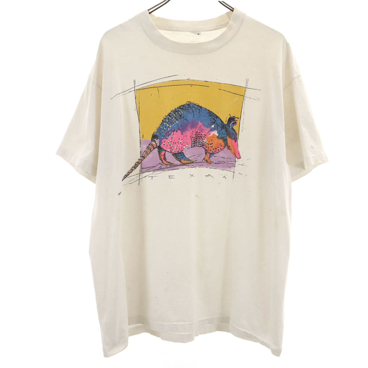 anvil アンヴィル 90s USA製 オールド アルマジロ プリント 半袖 Tシャツ XL オフホワイト シングルステッチ メンズ