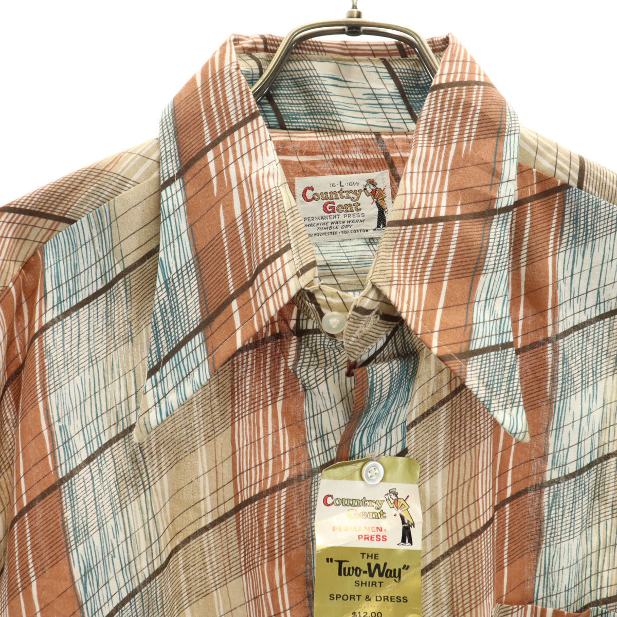Country Gent 70s ヴィンテージ デッドストック 総柄 長袖 シャツ L ブラウン メンズ