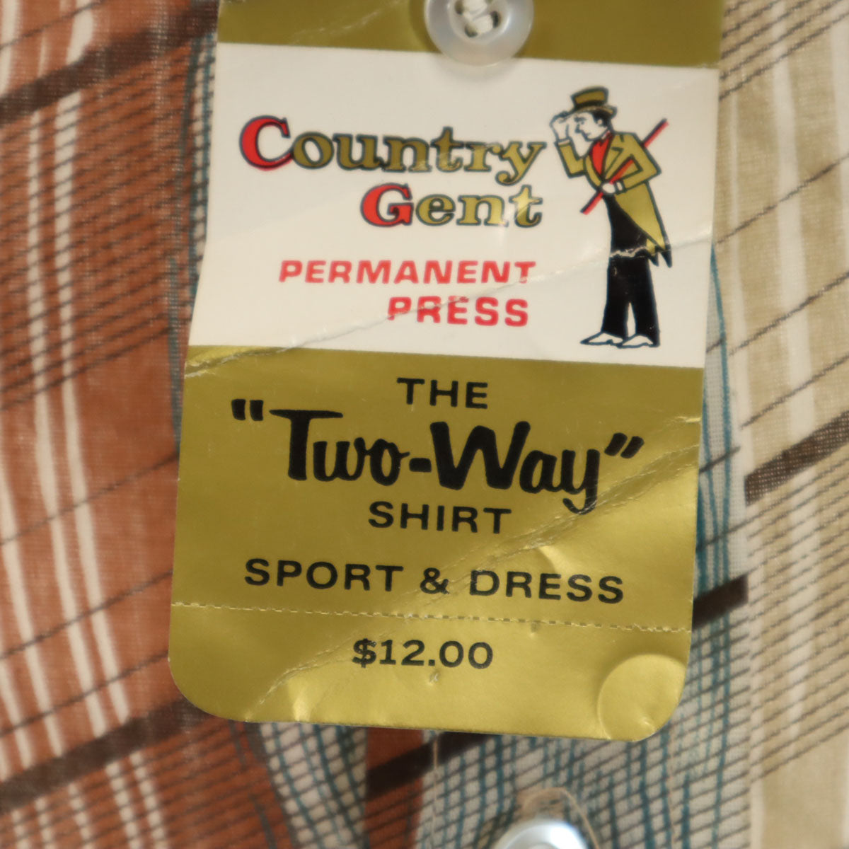Country Gent 70s ヴィンテージ デッドストック 総柄 長袖 シャツ L ブラウン メンズ