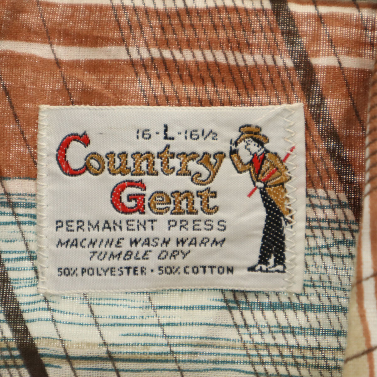 Country Gent 70s ヴィンテージ デッドストック 総柄 長袖 シャツ L ブラウン メンズ
