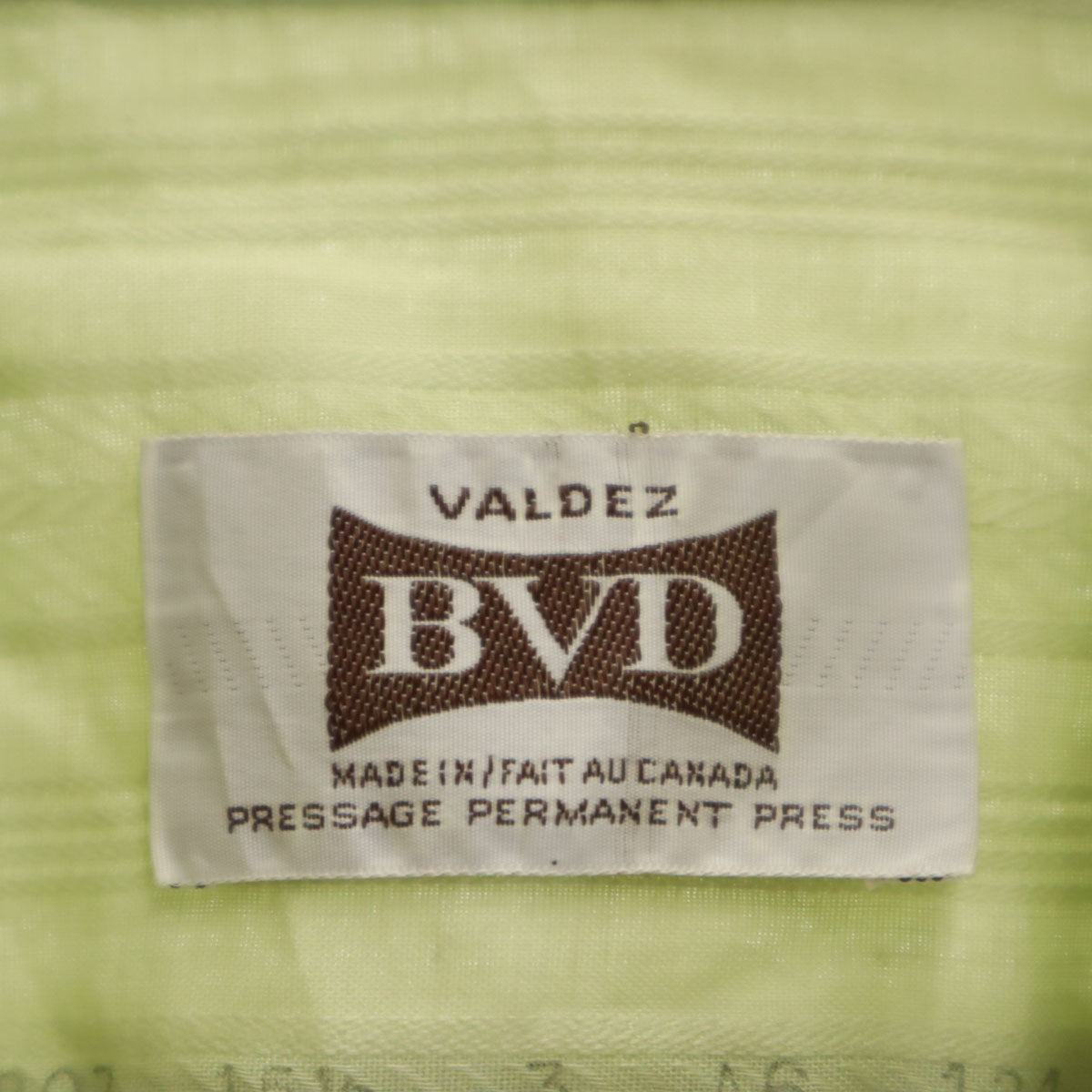 BVD 70s カナダ製 ヴィンテージ ストライプ柄 長袖 ダブルカフス シャツ 15 1/2 黄緑系 メンズ