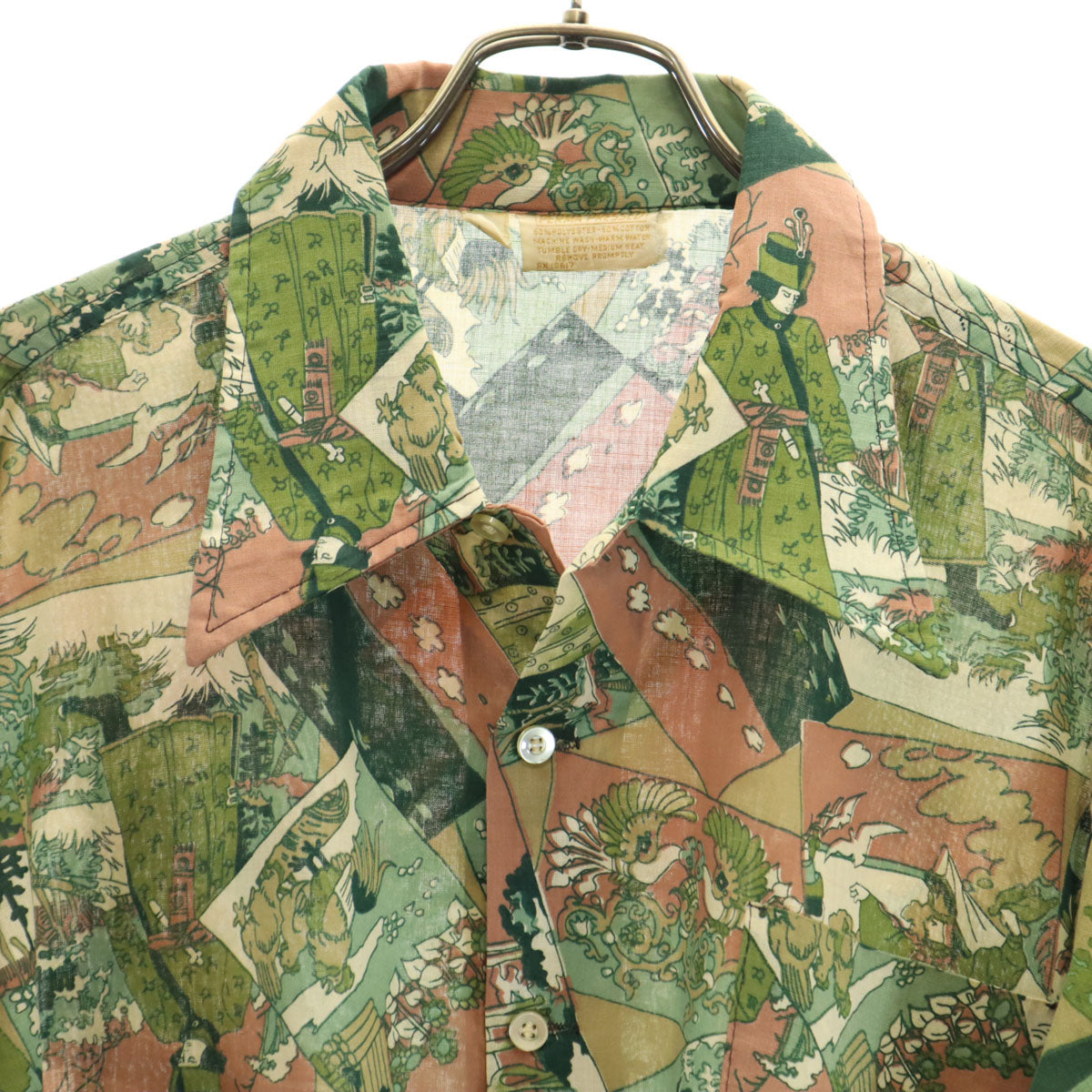 PERMA PRESSED 70s ヴィンテージ 総柄 長袖 シャツ XL グリーン系 メンズ