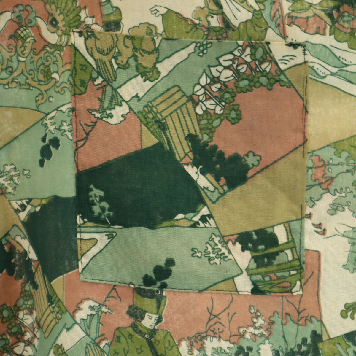 PERMA PRESSED 70s ヴィンテージ 総柄 長袖 シャツ XL グリーン系 メンズ