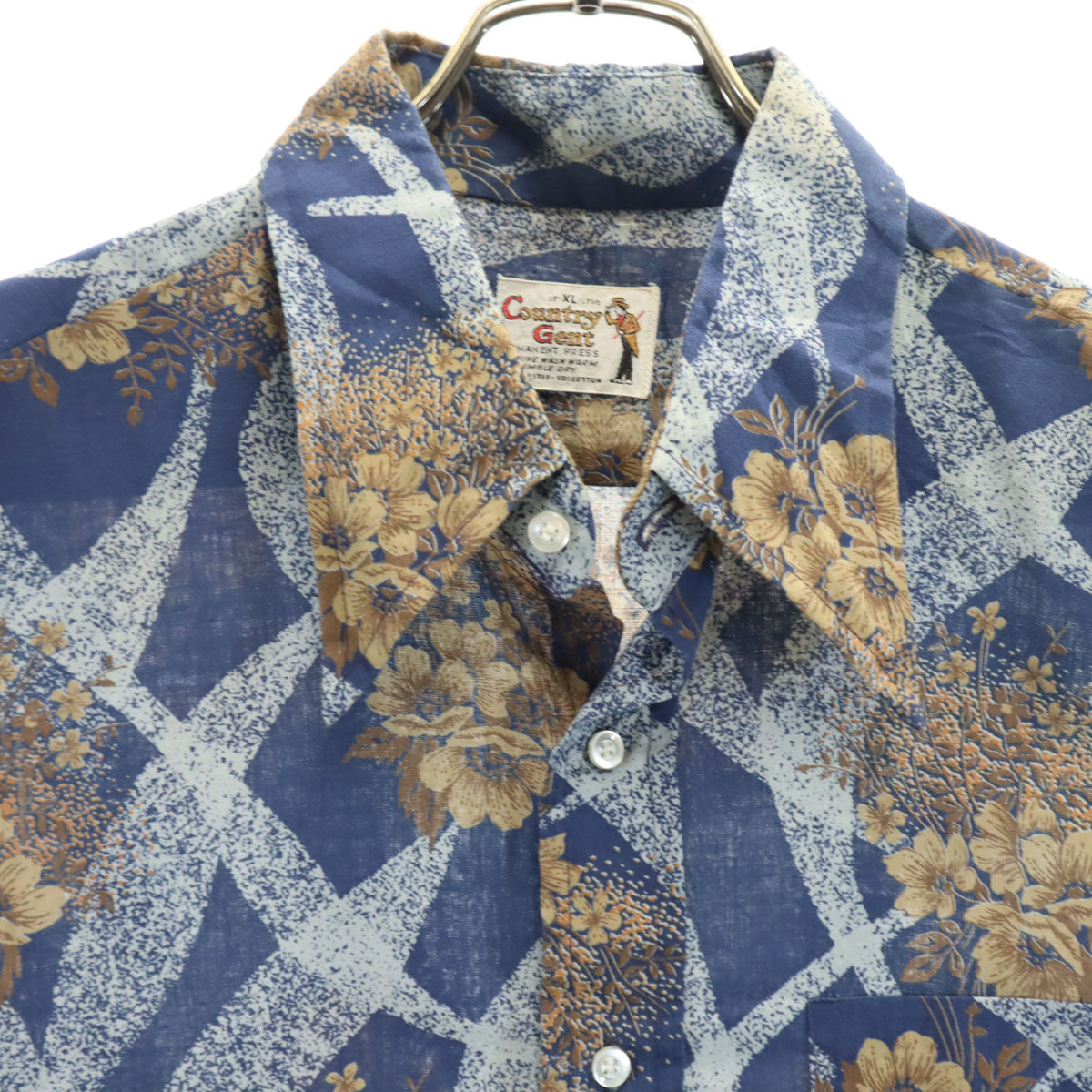 Country Gent 70s ヴィンテージ 花柄 長袖 シャツ XL ネイビー メンズ