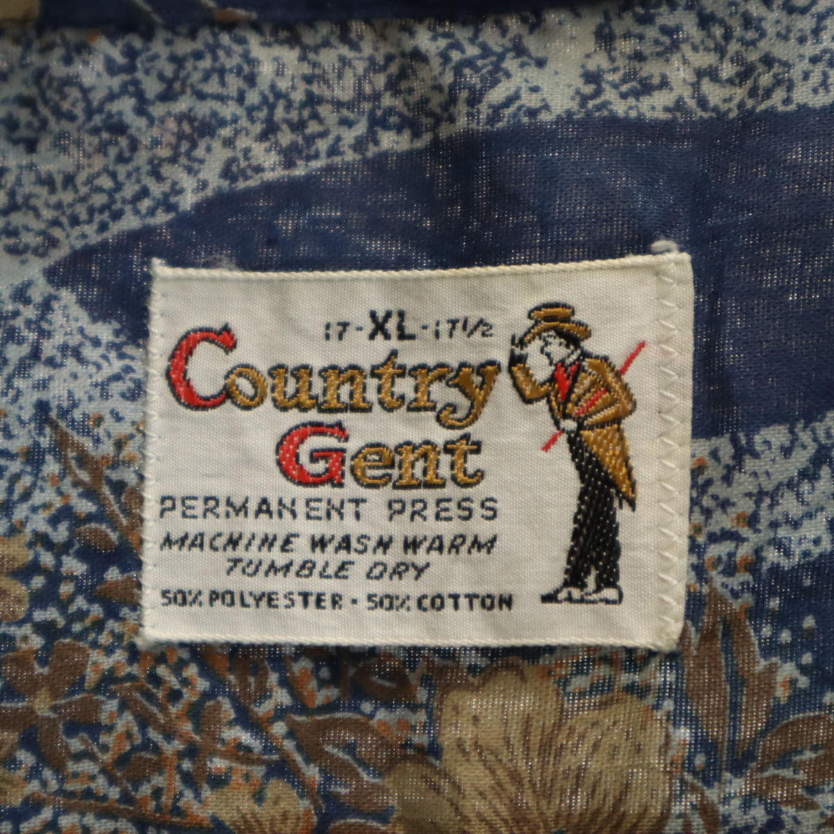 Country Gent 70s ヴィンテージ 花柄 長袖 シャツ XL ネイビー メンズ