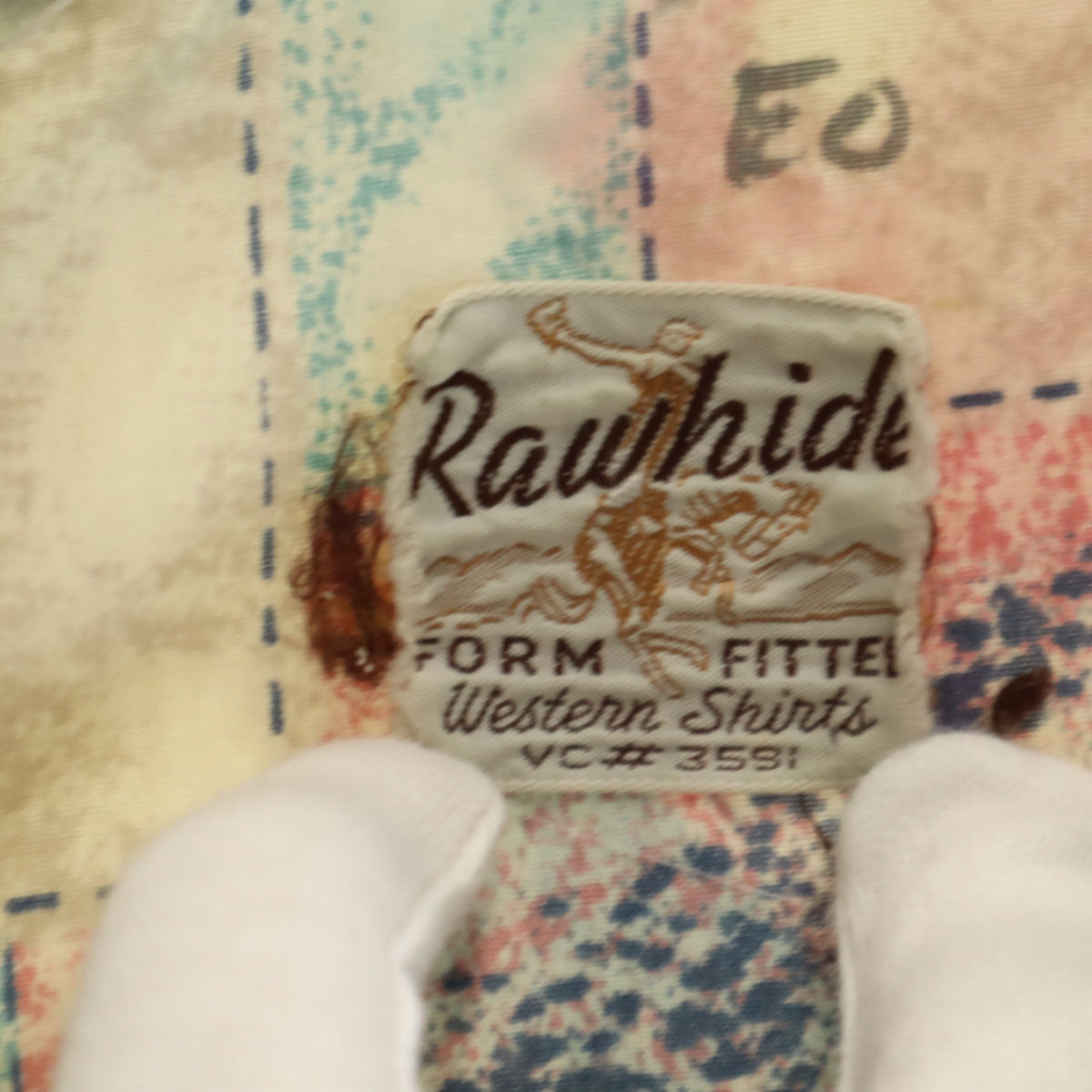 Rawhide 70s ヴィンテージ 総柄 長袖 ウエスタンシャツ グレージュ メンズ