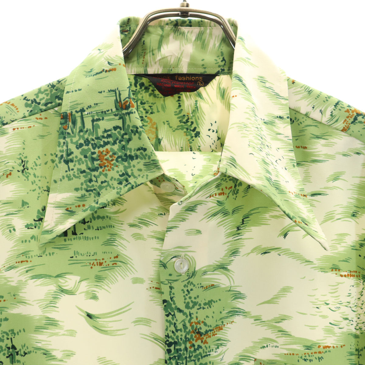 NuLook Fashions 70s ヴィンテージ 風景プリント 長袖 シャツ L 黄緑 メンズ