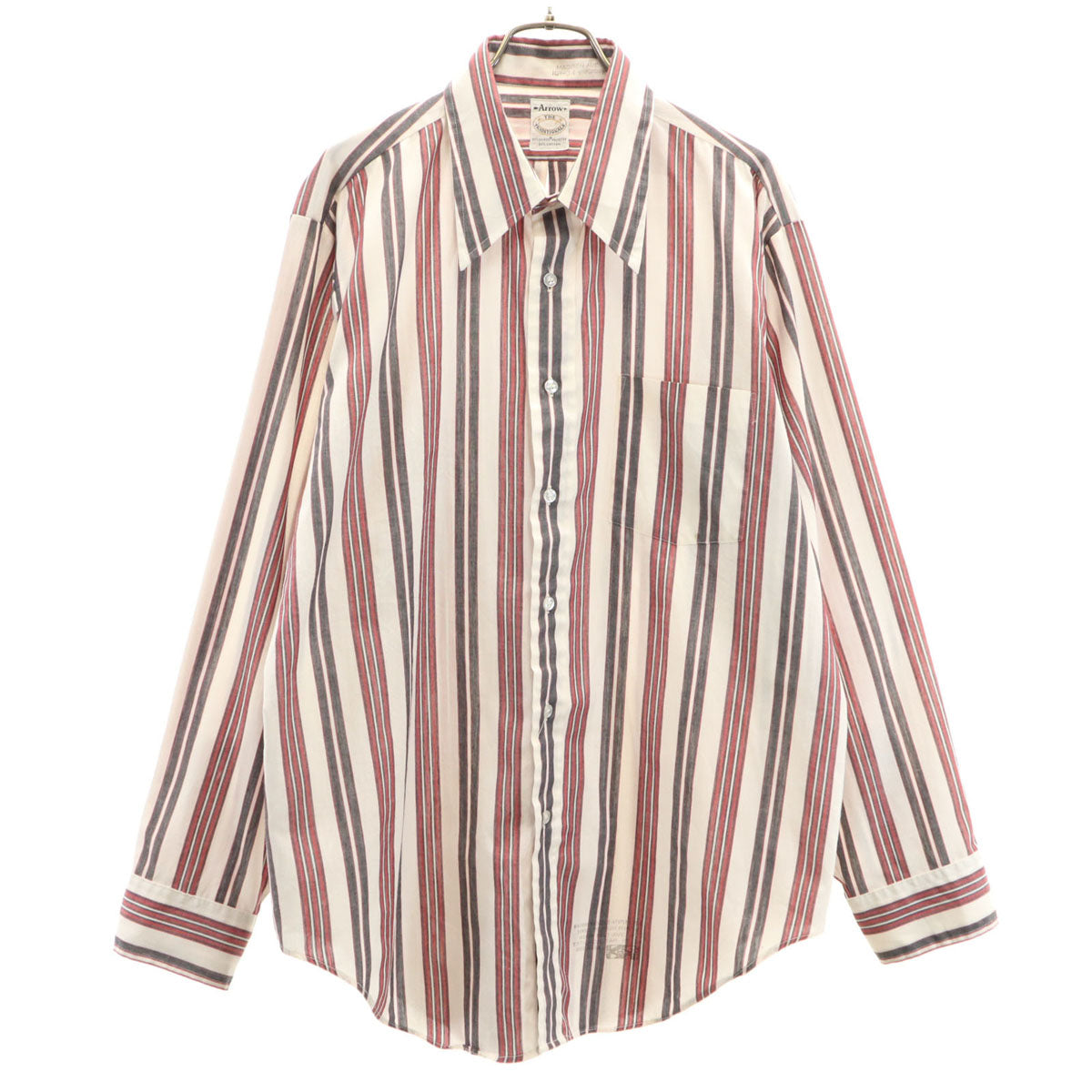 ARROW アロー 70s 80s USA製 ヴィンテージ ストライプ柄 長袖 シャツ 34 ホワイト メンズ