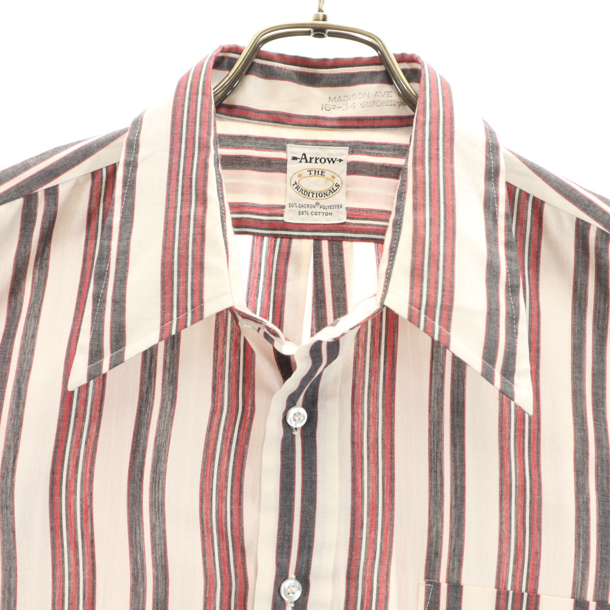 ARROW アロー 70s 80s USA製 ヴィンテージ ストライプ柄 長袖 シャツ 34 ホワイト メンズ