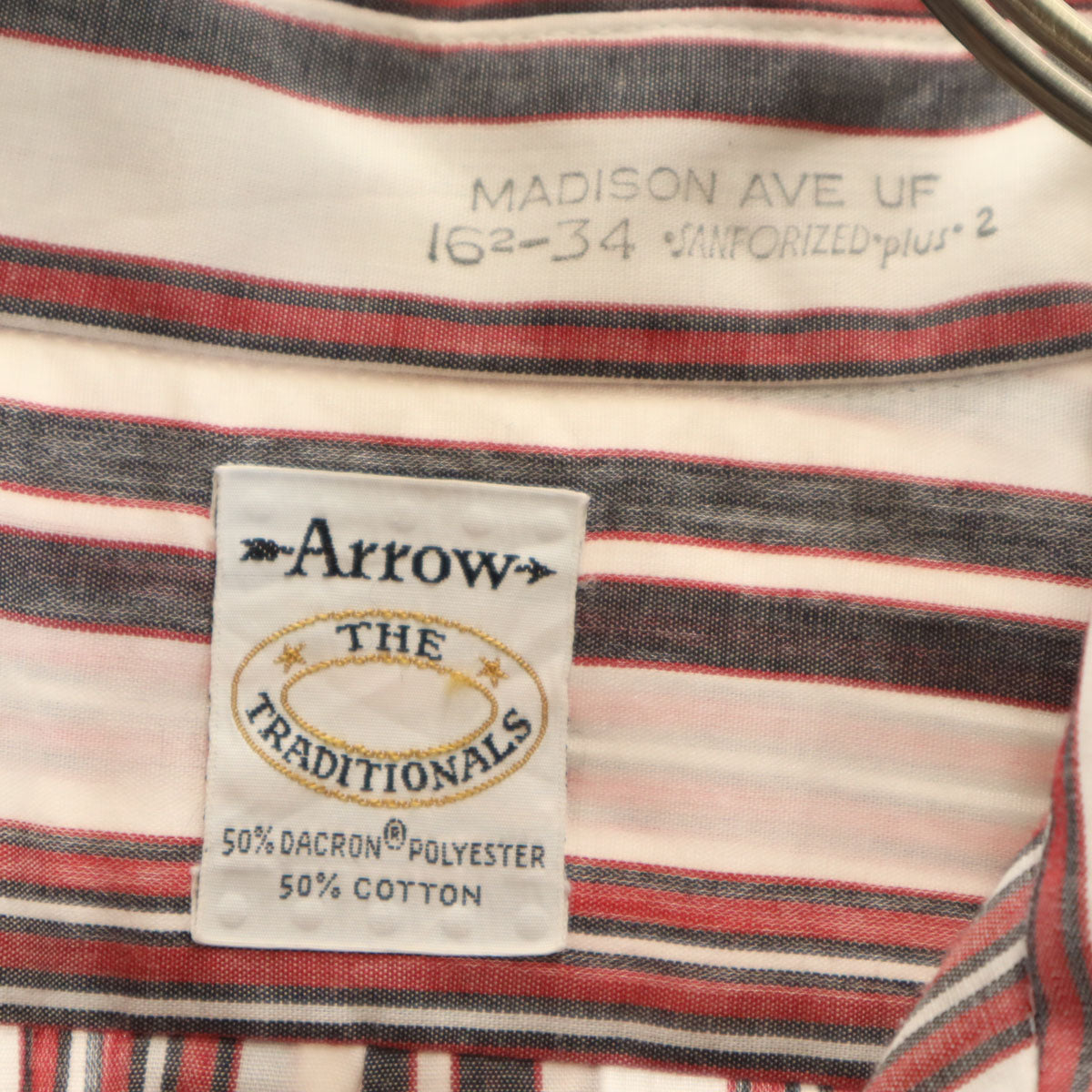 ARROW アロー 70s 80s USA製 ヴィンテージ ストライプ柄 長袖 シャツ 34 ホワイト メンズ
