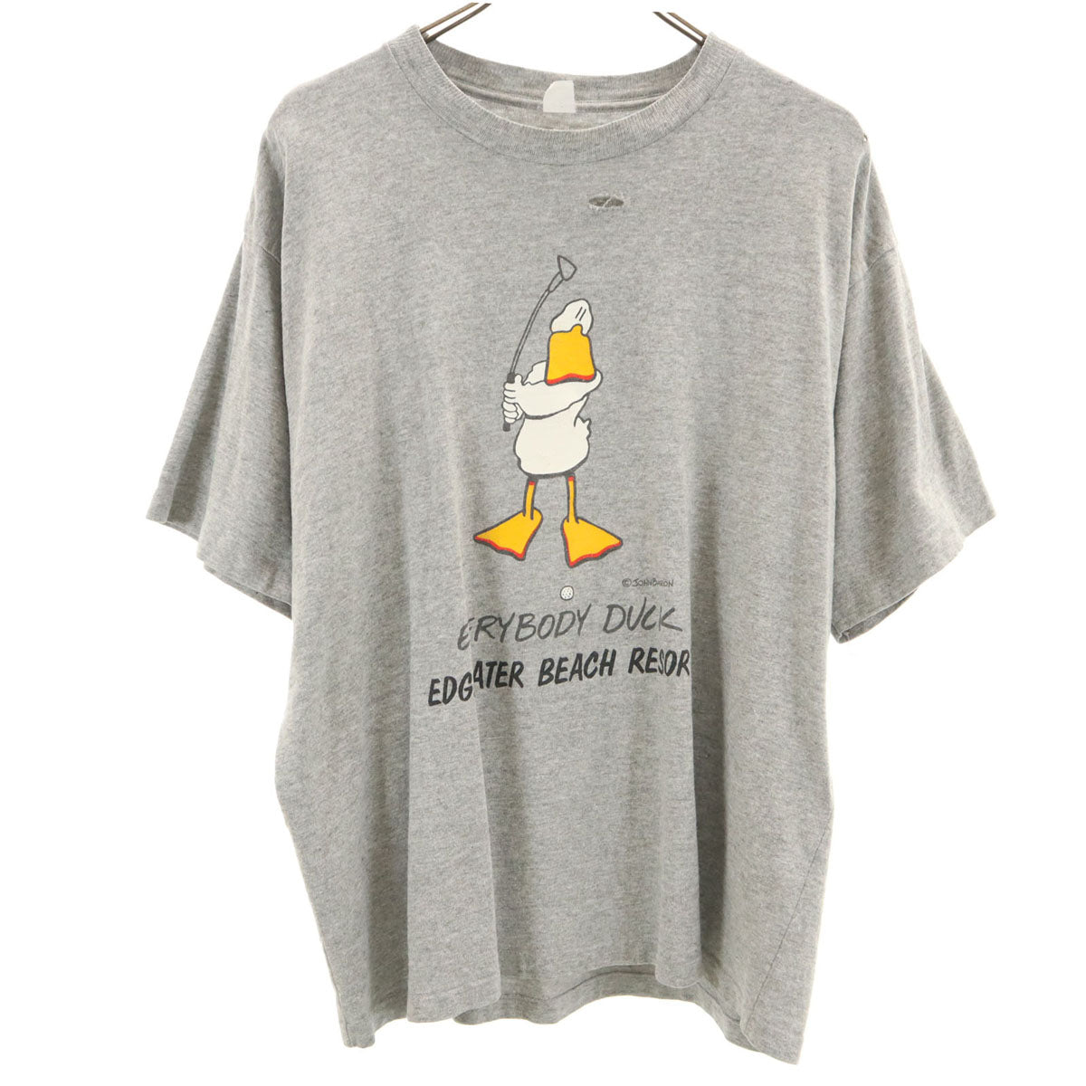 90s USA製 オールド ダック プリント 半袖 Tシャツ L グレー シングルステッチ メンズ