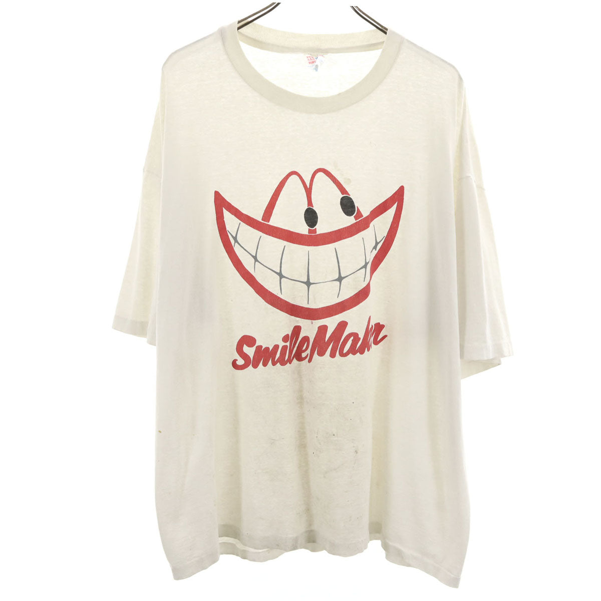 Hanes ヘインズ 90s USA製 オールド Smile maker プリント 半袖 Tシャツ XXL オフホワイト シングルステッチ ビッグサイズ メンズ