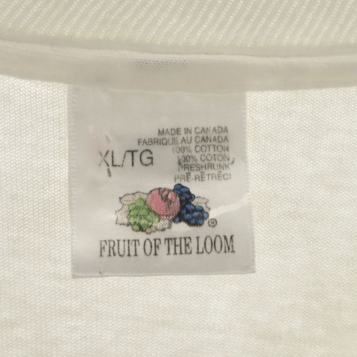 FRUIT OF THE LOOM フルーツオブザルーム 90s カナダ製 オールド 半袖 Tシャツ XL オフホワイト シングルステッチ メンズ