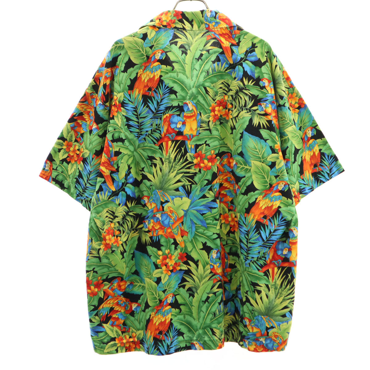 80s 90s オールド オウム柄 半袖 アロハシャツ グリーン 開襟 メンズ