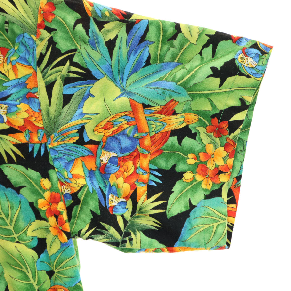 80s 90s オールド オウム柄 半袖 アロハシャツ グリーン 開襟 メンズ