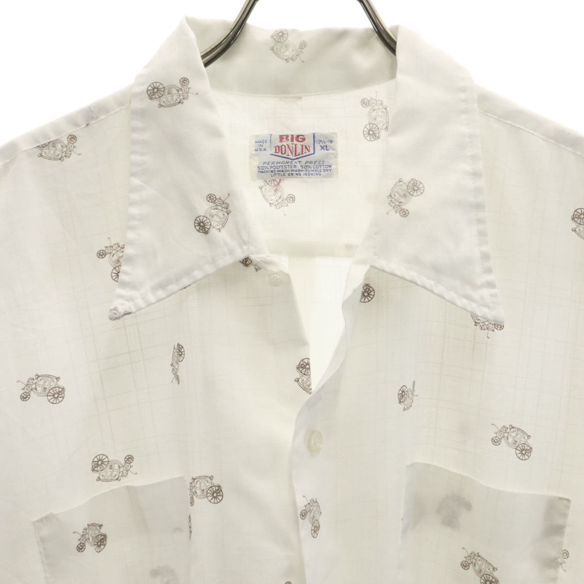 BIG DONLIN ビッグドンリン 80s USA製 ヴィンテージ 馬車柄 半袖 シャツ XL ホワイト メンズ