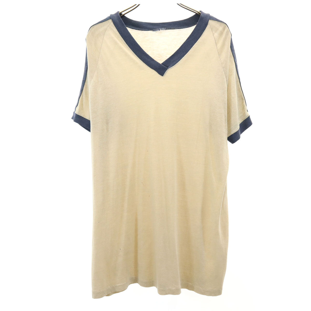 80s 90s オールド 半袖 Vネック Tシャツ ベージュ系 シングルステッチ メンズ