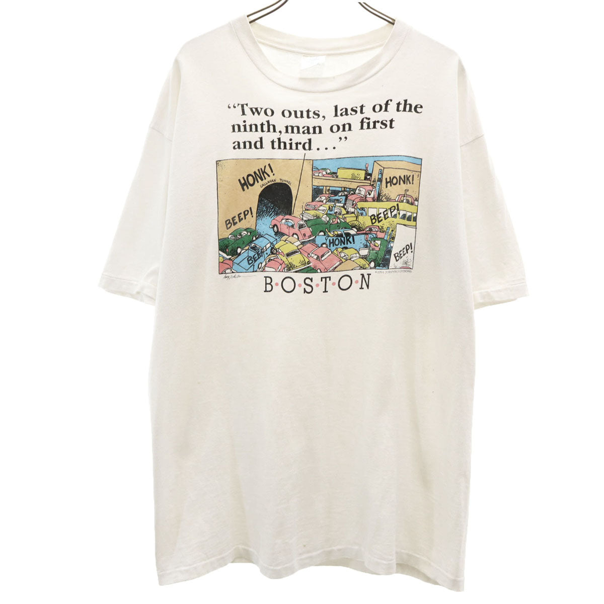 BELTON ベルトン 90s USA製 オールド BOSTON プリント 半袖 Tシャツ XL オフホワイト シングルステッチ メンズ