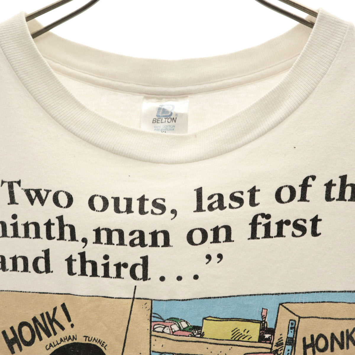 BELTON ベルトン 90s USA製 オールド BOSTON プリント 半袖 Tシャツ XL オフホワイト シングルステッチ メンズ