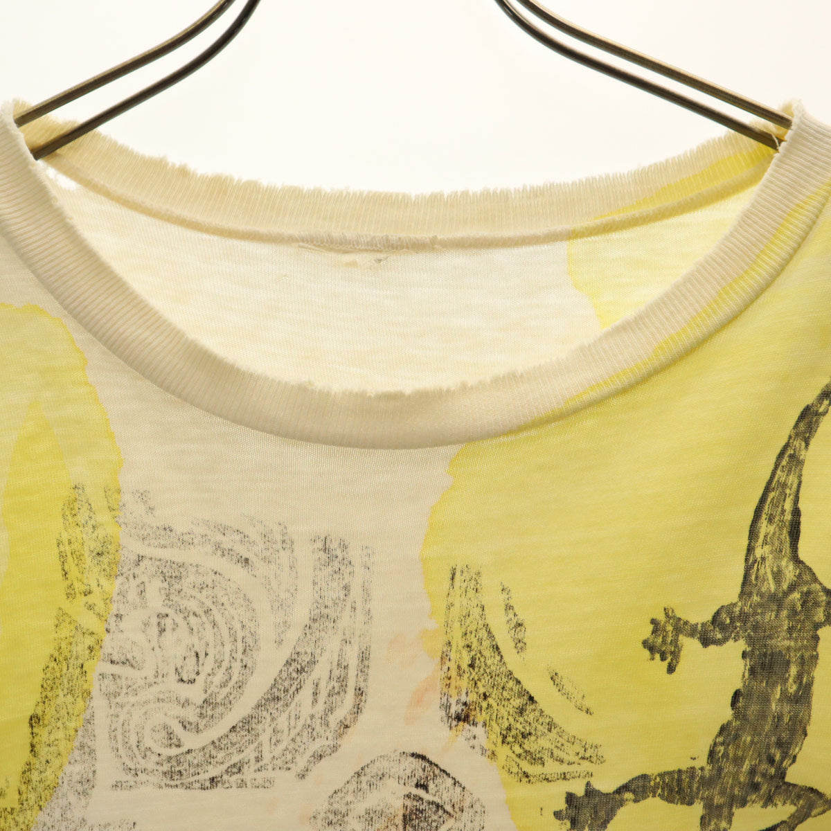 90s オールド トカゲ プリント 半袖 Tシャツ イエロー系 シングルステッチ メンズ