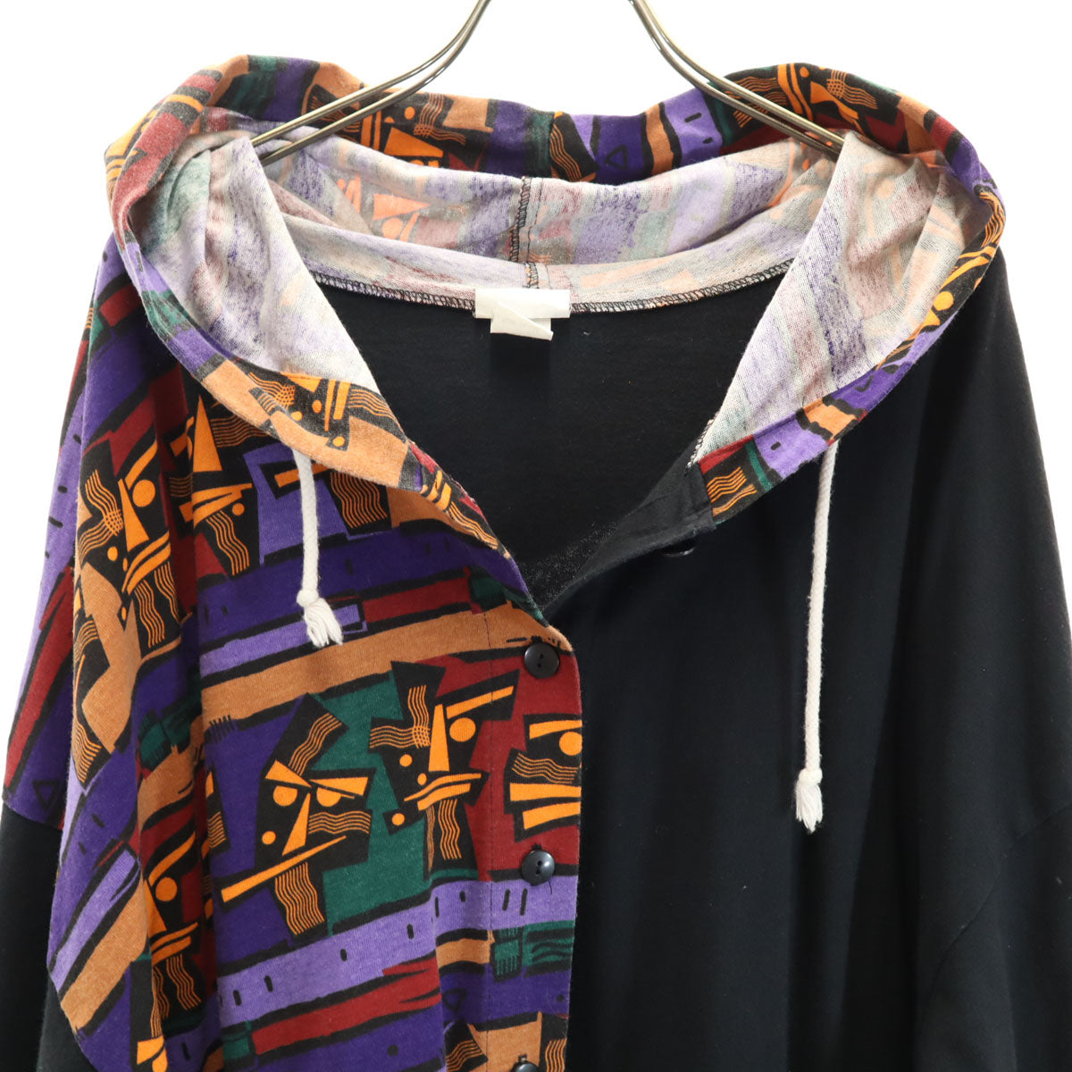 VIVI 90s USA製 オールド エスニック柄切替 7分袖 パーカー 上下 セットアップ ONE SIZE ブラック レディース