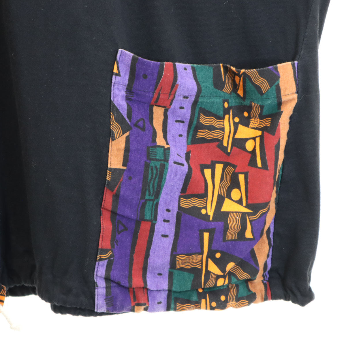 VIVI 90s USA製 オールド エスニック柄切替 7分袖 パーカー 上下 セットアップ ONE SIZE ブラック レディース