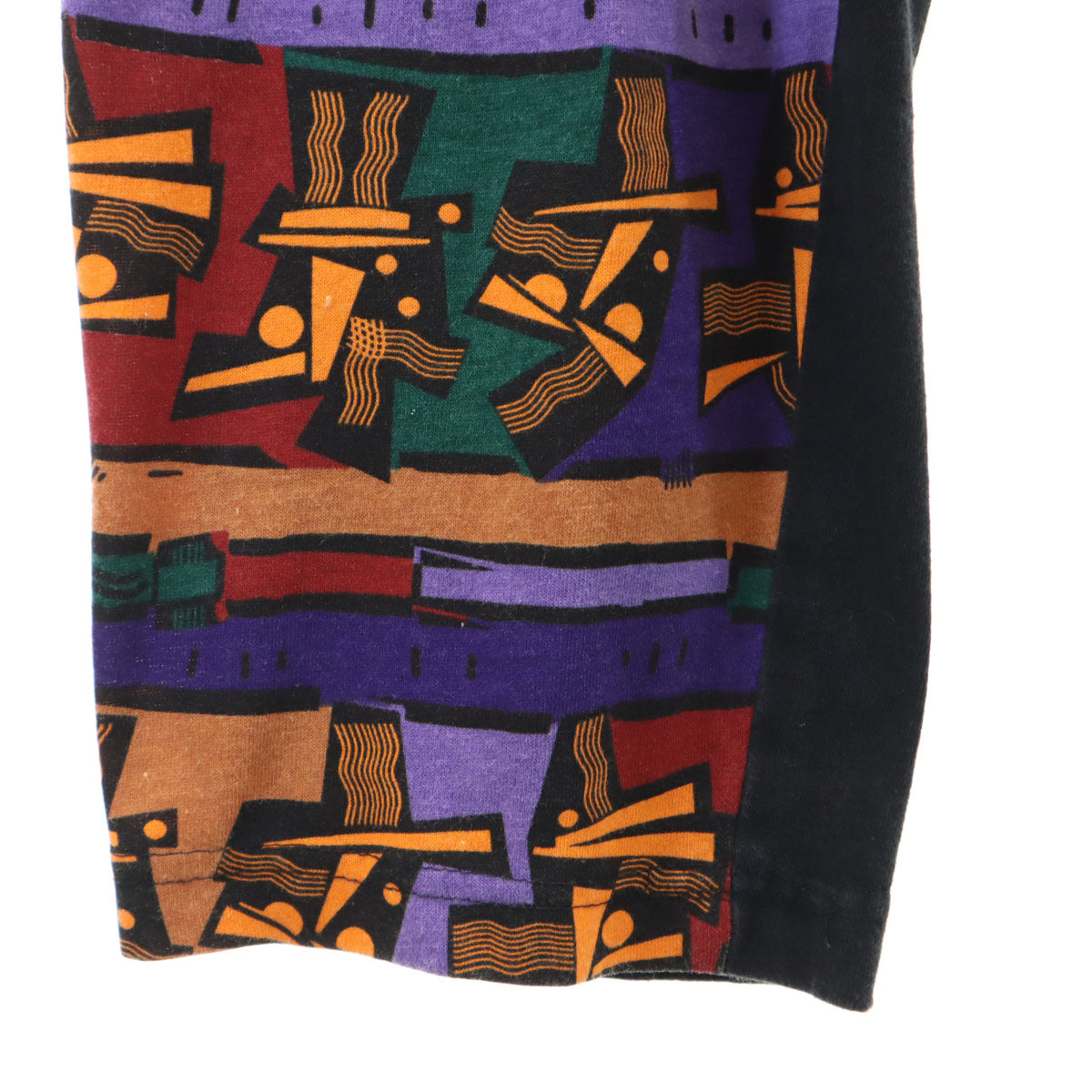 VIVI 90s USA製 オールド エスニック柄切替 7分袖 パーカー 上下 セットアップ ONE SIZE ブラック レディース