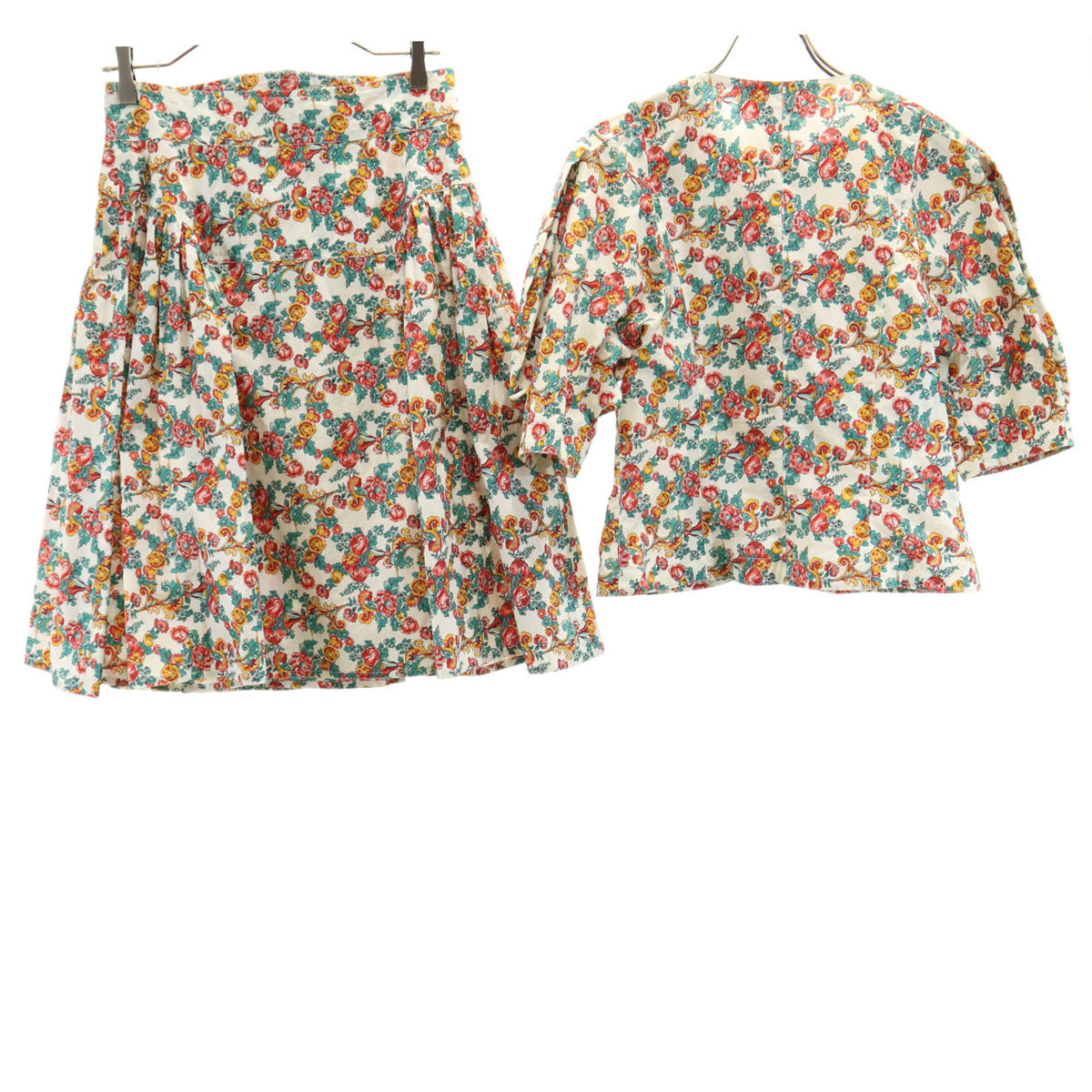 FENDI フェンディ イタリア製 花柄 半袖 ブラウス 上下 セットアップ 44 ホワイト スカート レディース