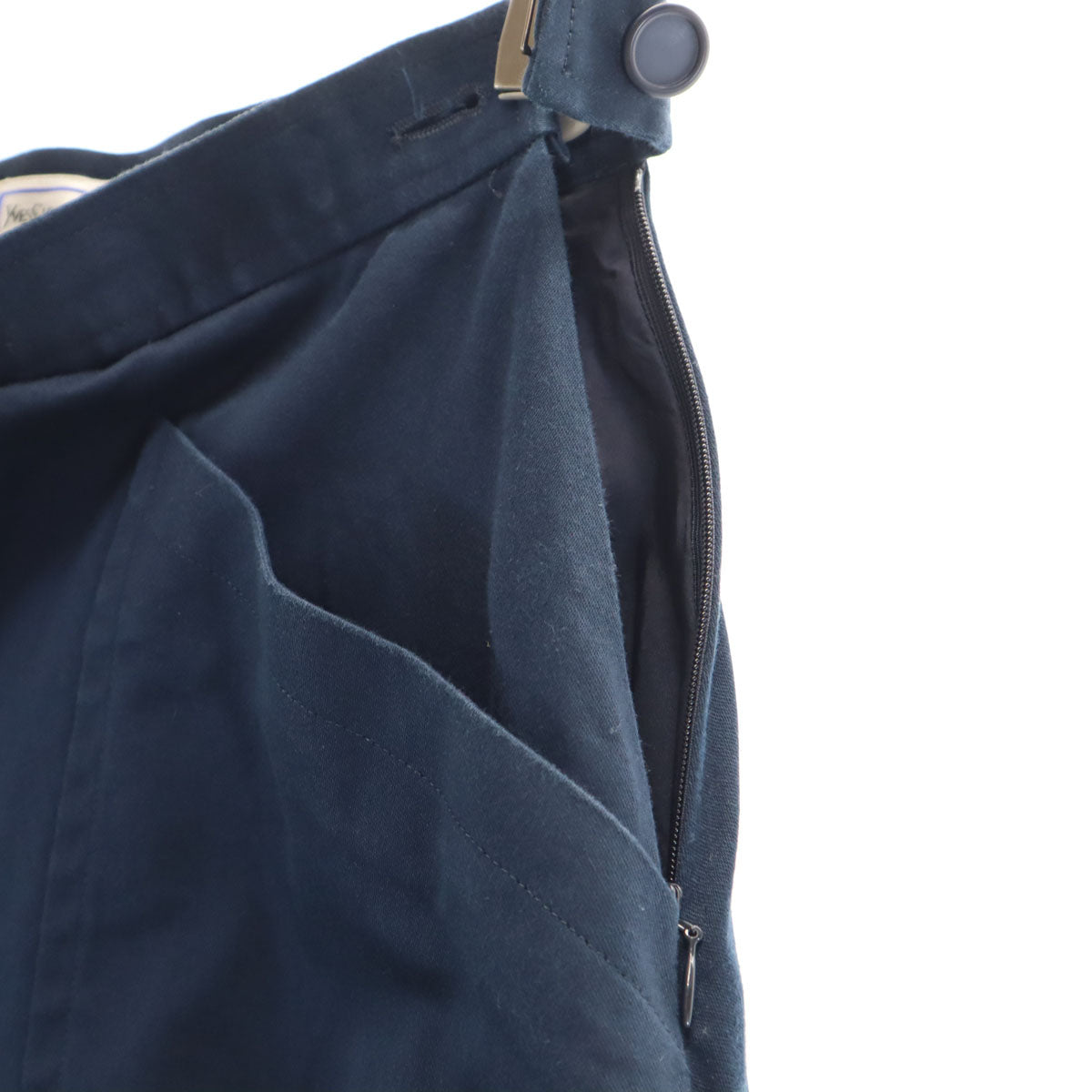 YVES SAINT LAURENT イヴサンローラン 90s オールド 半袖 ダブル ノーカラージャケット 上下 セットアップ M ネイビー レディース