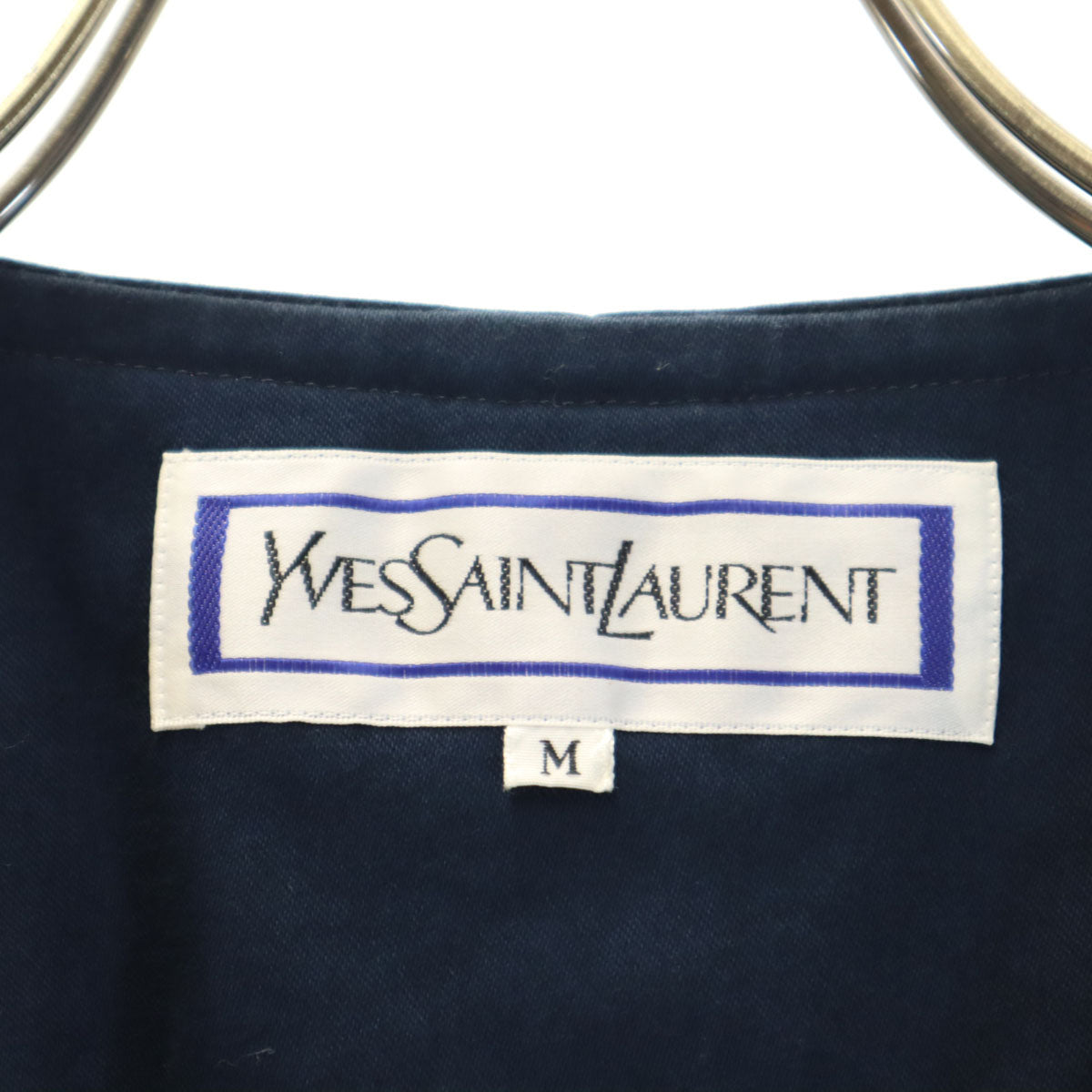 YVES SAINT LAURENT イヴサンローラン 90s オールド 半袖 ダブル ノーカラージャケット 上下 セットアップ M ネイビー レディース