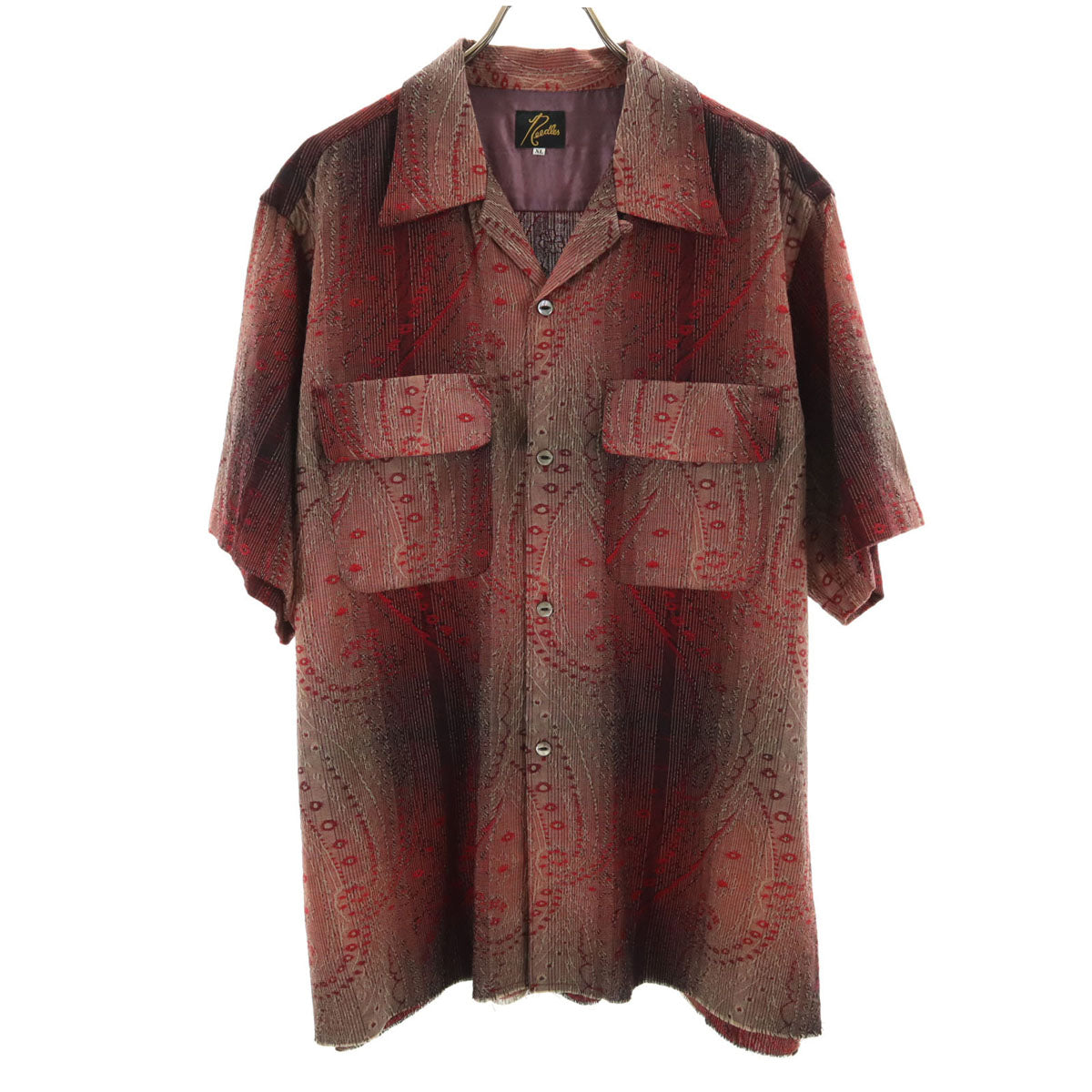 Needles ニードルズ 日本製 総柄 半袖 オープンカラーシャツ XL ボルドー メンズ
