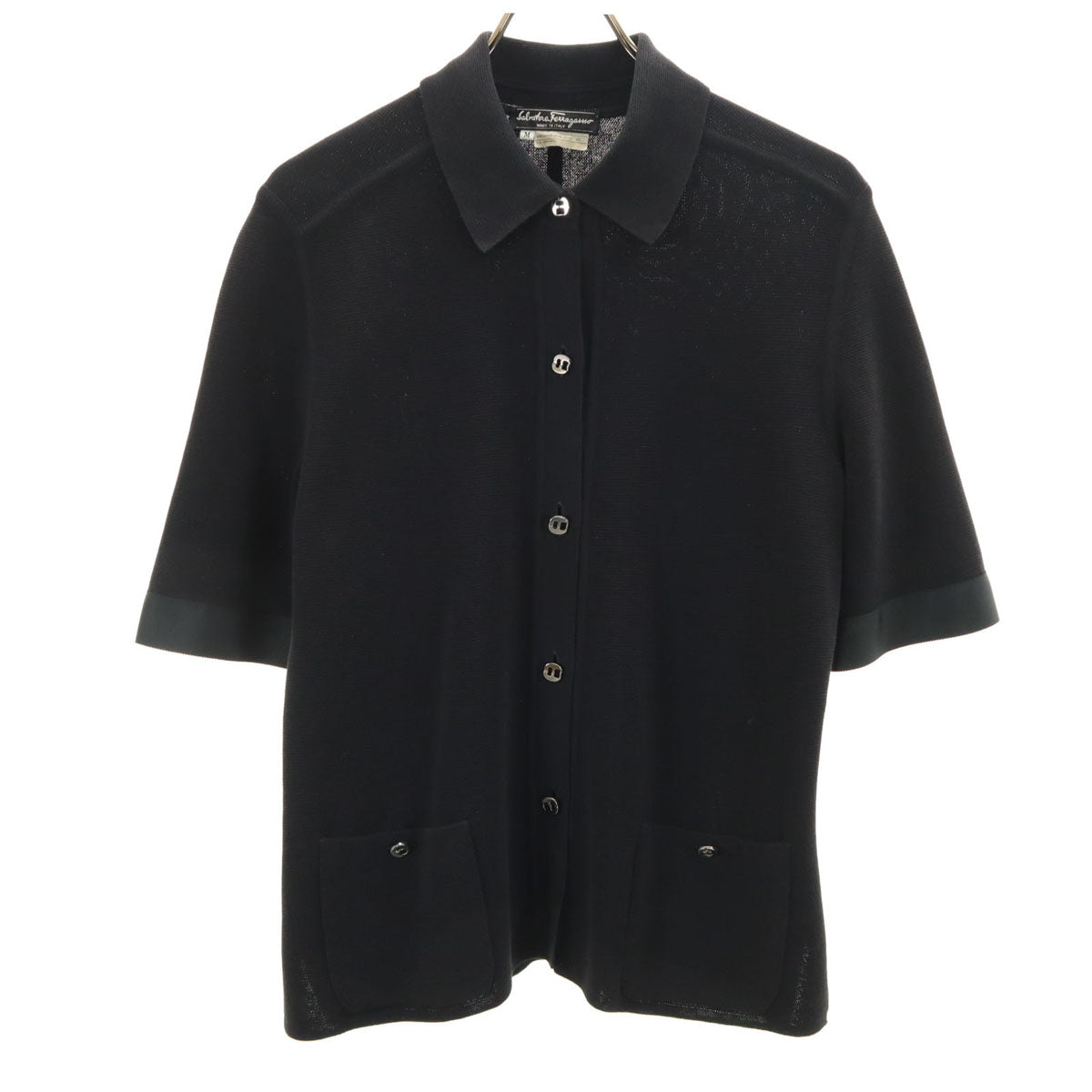 Salvatore Ferragamo サルヴァトーレフェラガモ 90s イタリア製 オールド 半袖 ニットカーディガン M ブラック レディース